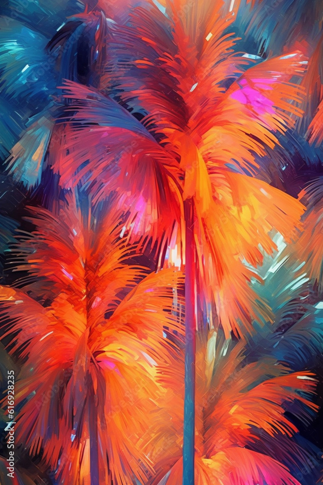 Aufkleber a digital collage of abstract palm silhouettes arranged in a dynamic composition, symbolizing growth
