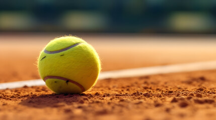 closeup of yellow tennis ball on the court created with Generative AI