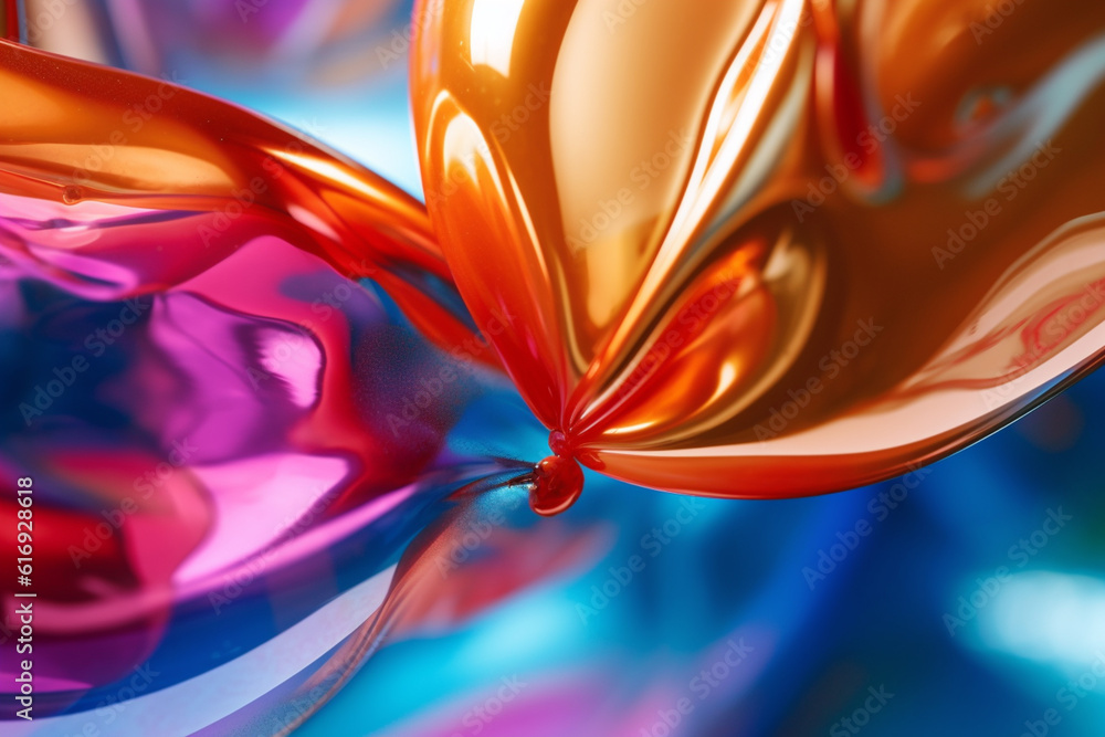 Aufkleber  A close-up photograph of an abstract balloon captured in mid-air, showcasing its vibrant colors and the interplay of light and shadow.  Generative AI technology.