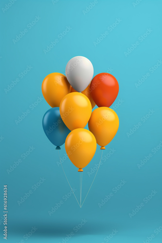 Fototapete  A minimalist illustration of abstract balloons floating against a plain background, using bold and contrasting colors to create a visually striking and impactful image.  Generative AI technology.