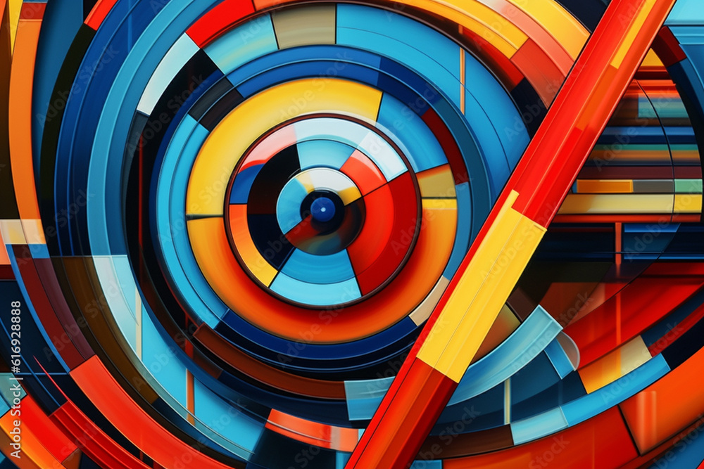 Fototapete An abstract painting featuring intersecting lines and geometric shapes in vibrant colors, creating a visually dynamic and energetic representation of hope.  Generative AI technology.