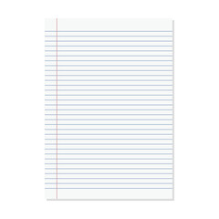 Paper lined notebook memo page white sheet template illustration for school education and office for background
