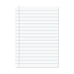 Paper lined notebook memo page white sheet template illustration for school education and office for background