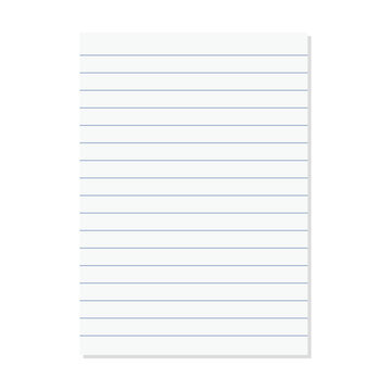 Paper lined notebook memo page white sheet template illustration for school education and office for background