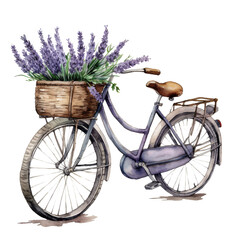 Fototapeta na wymiar Watercolor illustration of a bicycle with a basket of lavender