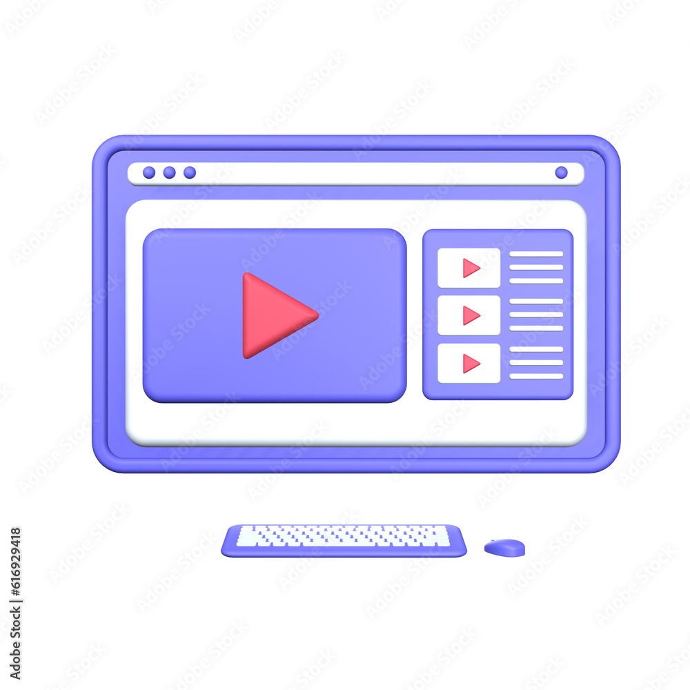 Fototapete 3d illustration computer play video on computer object. 3d rendering.