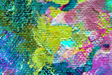 Colorful abstract oil painting art background. Texture of canvas and oil.