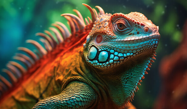 Vivid Iguana Close-Up Portrait Photo
