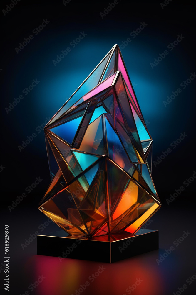 Leinwandbilder an abstract geometric sculpture made of metal and glass, featuring intricate geometric shapes and an