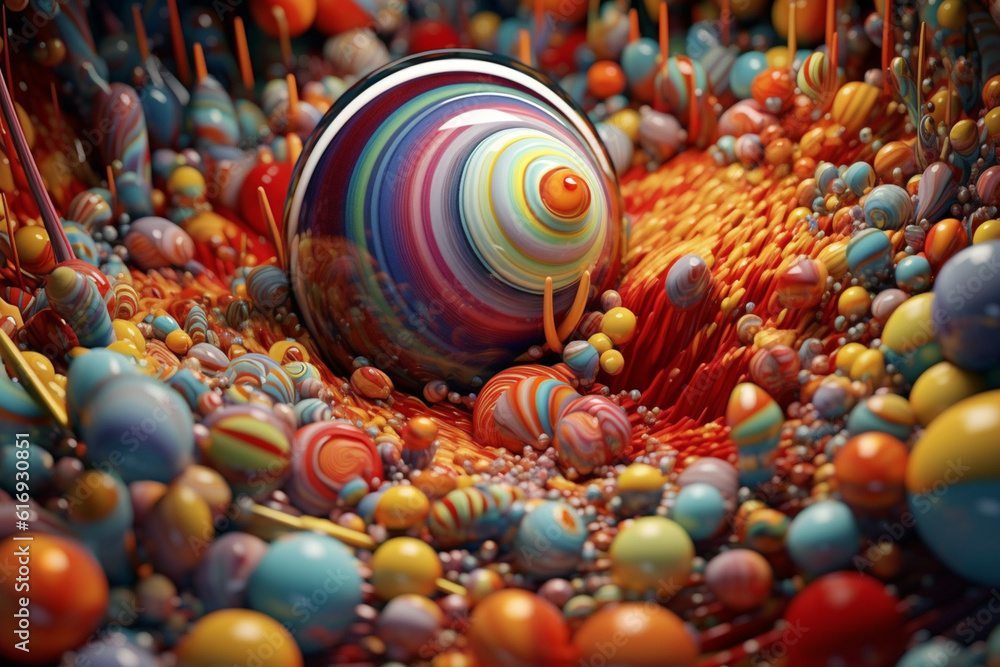 Poster A digital artwork blending different abstract elements, shapes, and colors, creating a visually dynamic and thought-provoking composition.  Generative AI technology.