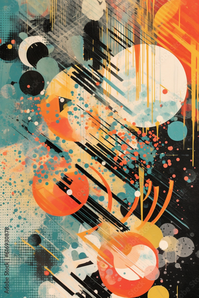 Leinwandbilder An abstract print created using monotype or screenprinting techniques, featuring bold and expressive lines, shapes,  Generative AI technology.