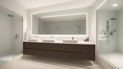 A Depiction Of A Brilliantly Colorful Bathroom With A Large Mirror AI Generative