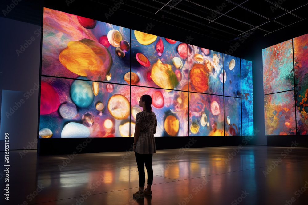 Poster a conceptual art interactive digital artwork that responds to user input or environmental factors, b