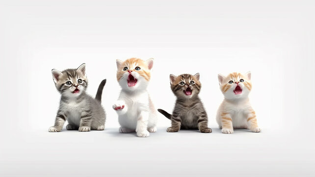 a group of cute kittens isolated on a white background studio photo. generative Ai