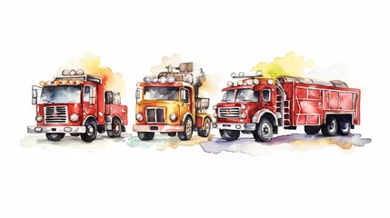 Foto op Canvas vintage fire trucks watercolor on white background. generative ai © kichigin19