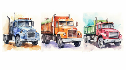 Fototapeta na wymiar truck watercolor drawing on a white background, generative AI