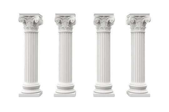 Transparent Background Isolated Architectural White Columns in Ionic Order. AI