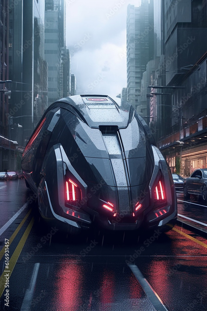 Fototapete A digital art futuristic vehicle design, showcasing sleek and innovative transportation concepts that push the boundaries of imagination and technology.  Generative AI technology.