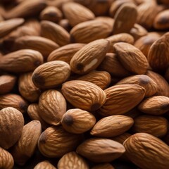 Background of big raw peeled almonds situated arbitrarily. Generative ai