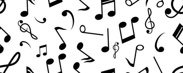 black white notes music seamless pattern