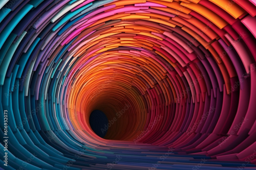 Leinwandbilder An artistic representation of a tunnel with a gradient of color transitioning from one end to the other, symbolizing a passage of change or growth.  Generative AI technology.