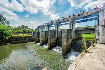 Good water management concept. Small dam in rural Thailand There is water for use in the dry season.