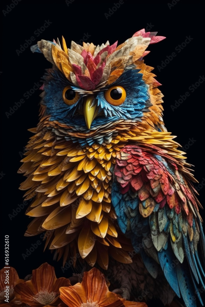 Aufkleber a conceptual image of a owl made from unconventional materials, such as flowers or feathers, challen