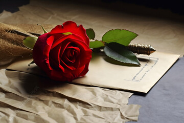 Red rose and holiday envelope 