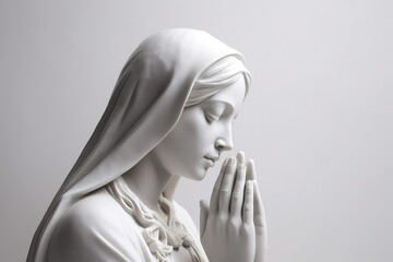 August 15 The Assumption of the Blessed Virgin Mary. Virgin Mary Mother of Jesus Christ white statue in holy light illustration - obrazy, fototapety, plakaty