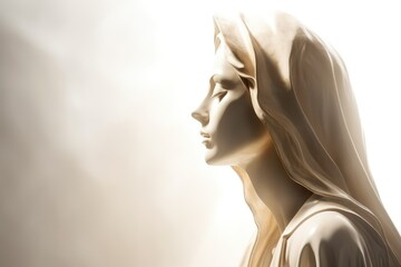 August 15 The Assumption of the Blessed Virgin Mary. Virgin Mary Mother of Jesus Christ white statue in holy light illustration - obrazy, fototapety, plakaty