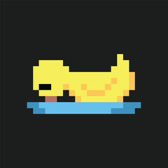 Obraz premium this is Duck icon in pixel art with yellow color and black background ,this item good for presentations,stickers, icons, t shirt design,game asset,logo and your project.
