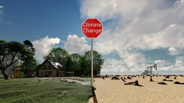 3D animation of environmental choice for climate change, timelapse