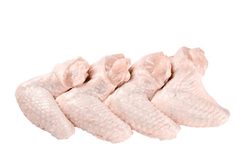 Raw chicken wings isolated on white background. Raw meat.