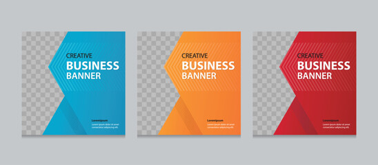 Set of Editable square business web banner design template. background gradients color. Suitable for social media post, instagram story and web ads. Vector illustration with Space to add pictures.