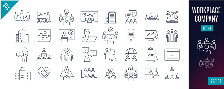 Best collection workplace line icons.company, teamwork, community