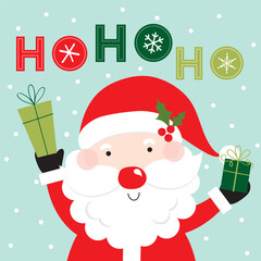santa claus and christmas gifts greeting card design
