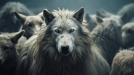 a wolf wearing sheepskin, wolf in sheeps clothing