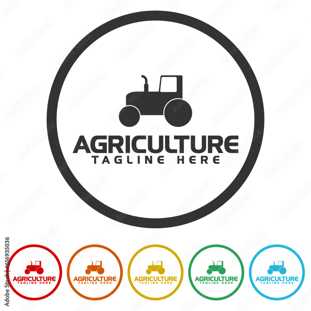 Poster agriculture and farming with tractor icon. set icons in color circle buttons