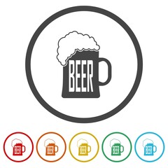 Beer icon. Set icons in color circle buttons