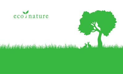 Cadre de fond avec silhouette d'arbre et de lapin eco et nature