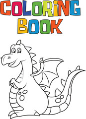 Happy Dragon Coloring Book Vector - Green Dragon - Cute Dragon
