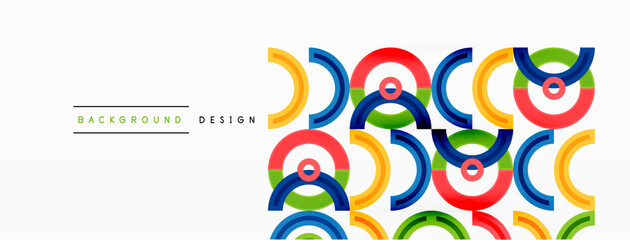 Circles are arranged in a grid pattern abstract background and feature a range of different colors, including shades of various colors. Template for wallpaper, banner, presentation, background