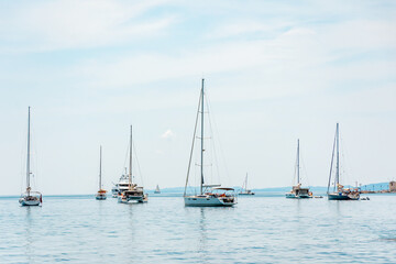 Naklejka na ściany i meble Yacht in the bay. Corfu. Greece.