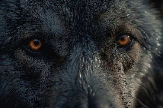 Close-up on the eyes of a dog or wolf. 