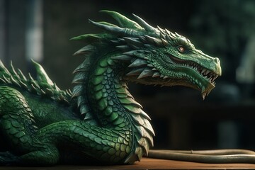 Obraz premium green dragon statue. 