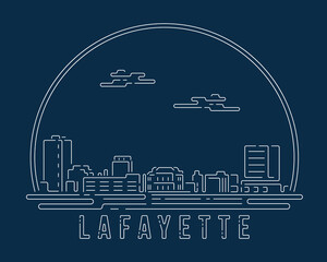 Lafayette, Louisiana - Cityscape with white abstract line corner curve modern style on dark blue background, building skyline city vector illustration design