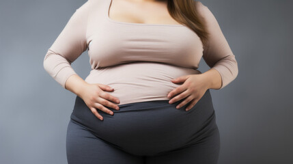 Body of a woman close-up view showing a belly with fat pad , obesity concept