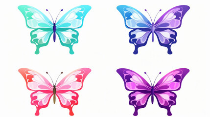 Fototapeta na wymiar Four butterfly simple logo watercolor style in different colors