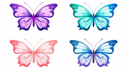 Fototapeta na wymiar Four butterfly simple logo watercolor style in different colors