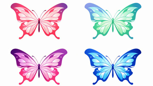 Four butterfly simple logo watercolor style in different colors